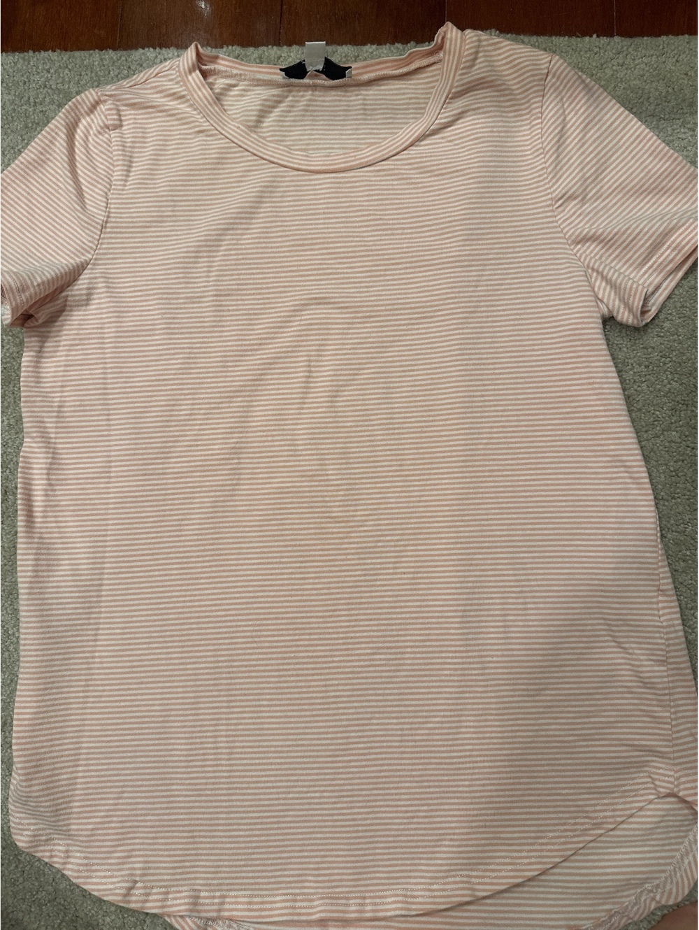 (3)Ovi Women's Small Pink and White Striped Short Sleeve Shirt